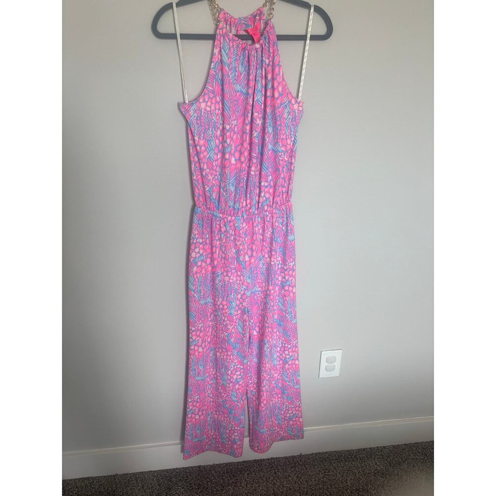Lilly Pulitzer Bowen Jumpsuit Pink Sorbet High Altitude Gold Chain XS EUC